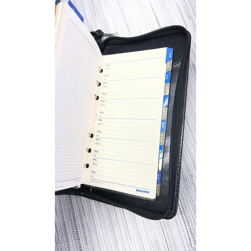 Rolodex RD310 Faux Black Leather Personal Organizer 6 Ring Binder Unused VTG